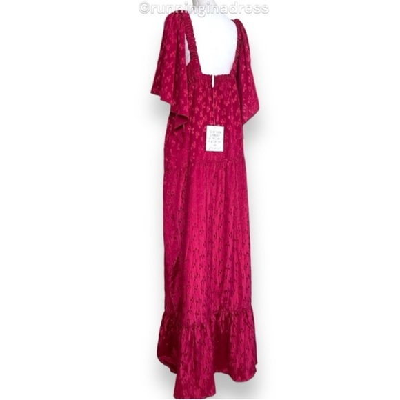 NWT Free People Cha Cha Maxi Dress In Red Cape Sleeve Empire Waist Size Medium - Picture 7 of 16